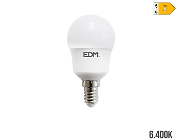 EDM - Bombilla esferica led e14 8,5w 1000lm 6400k luz fria  4,5x8,8cm