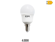 Bombilla esferica led e14 8,5w 950lm 3000k luz día  4,5x8,8cm