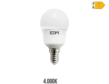 EDM - Bombilla esferica led e14 8,5w 950lm 3000k luz día  4,5x8,8cm