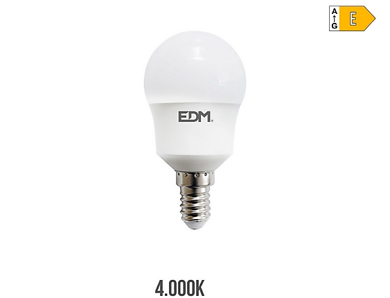 EDM - Bombilla esferica led e14 8,5w 950lm 3000k luz día  4,5x8,8cm