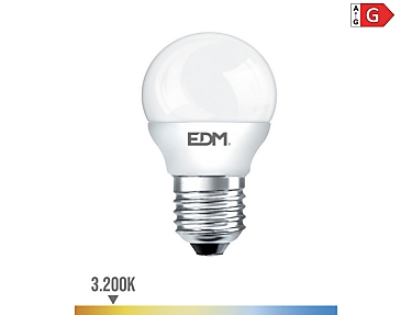 EDM - Bombilla esferica led e27 5w 400lm 3200k luz cálida  4,5x8cm