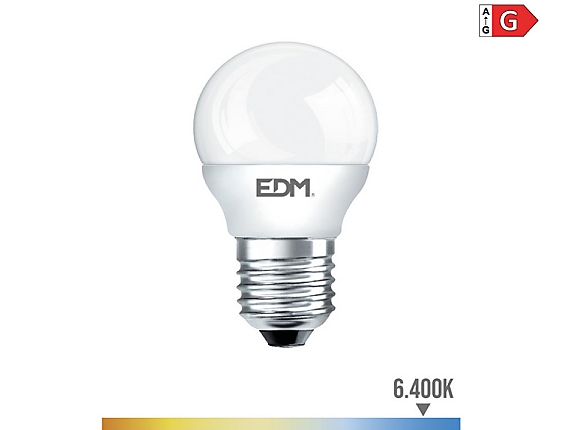 EDM - Bombilla esférica led e27 8,5w 1000lm 6400k luz fría  4,5x8,6cm