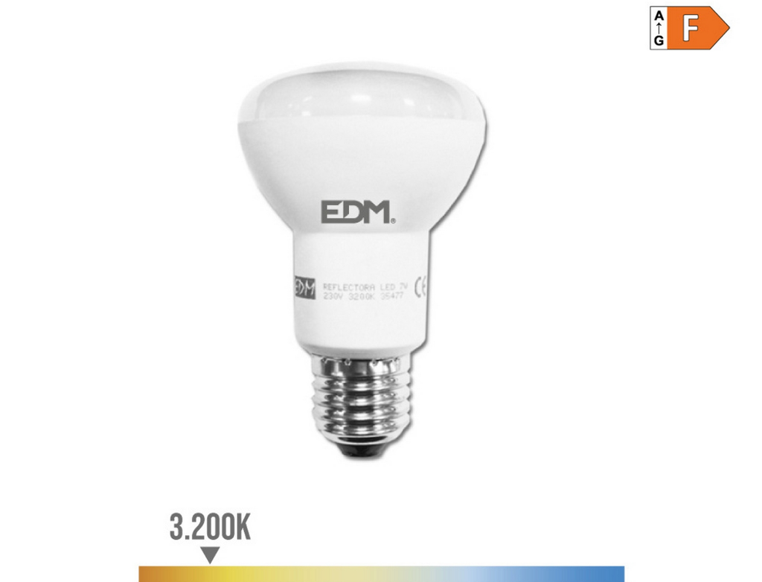 EDM Bombilla reflectora led r63 e27 7w 600lm 3200k luz cálida  6,3x10,2cm