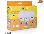 Bombilla standard led e27 10w 932lm 3200k luz cálida  6x10,8cm kit 3 bombillas