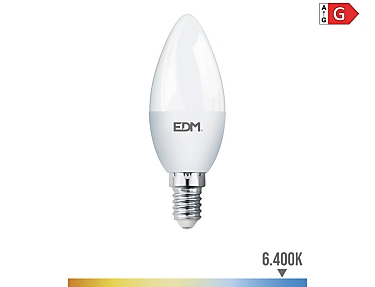 EDM - Bombilla vela led e14 5w 400lm 6400k luz fría  3,5x10cm