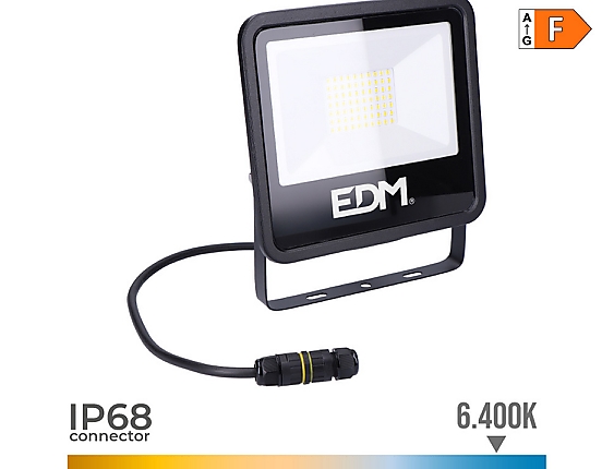 EDM - Foco proyector led 30 w 2370 lm 6400 k luz fria black series 15,8 x 13,5 x 2,9 cm