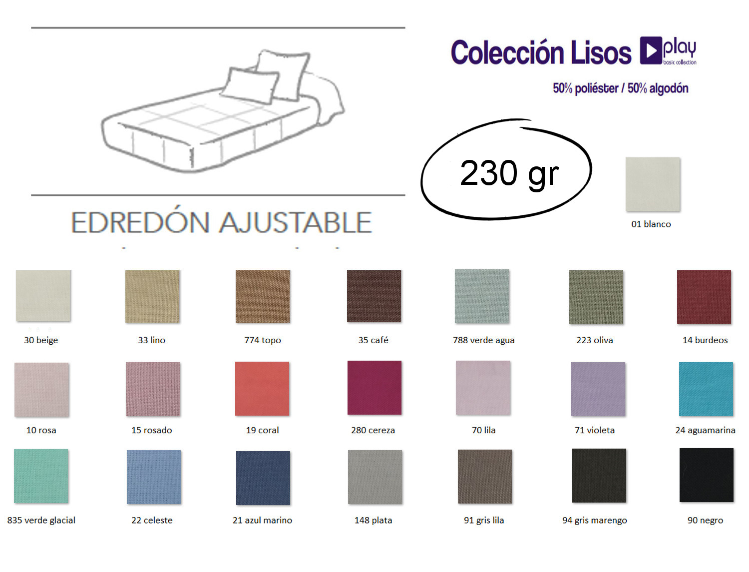 Cañete Edredón ajustable lisos Play Basic 50/50