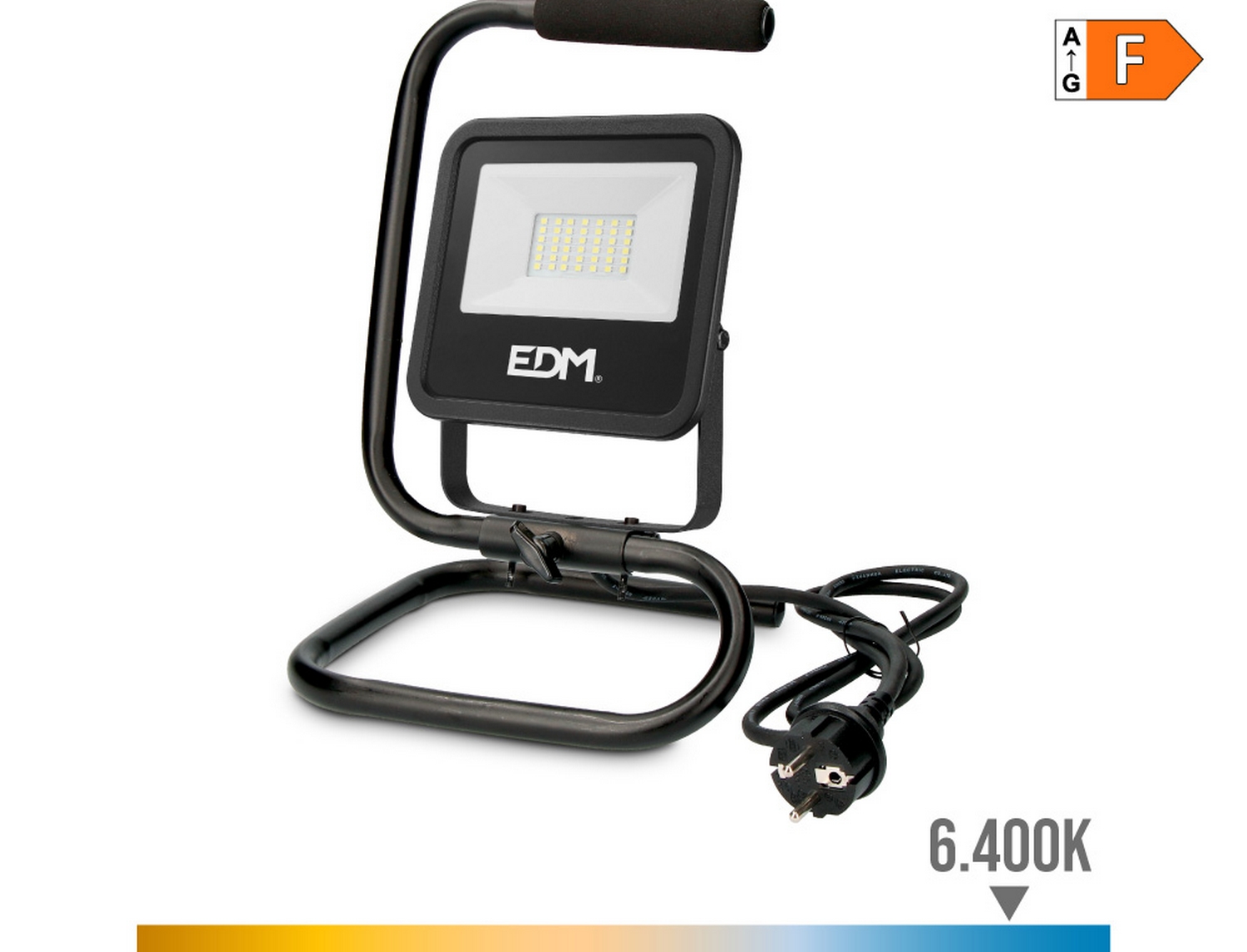 EDM Foco proyector led con pie black series 30 w 2370 lm 6400 k luz fria 22 x 21 x 32 cm