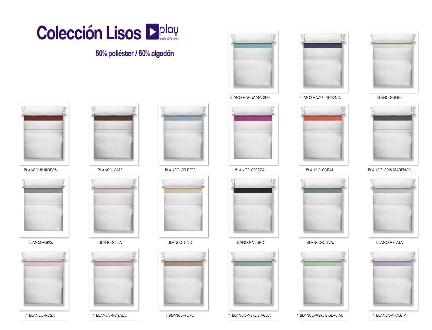 Cañete Juego de cama lisos Play Basic 50/50 blanco con vivo