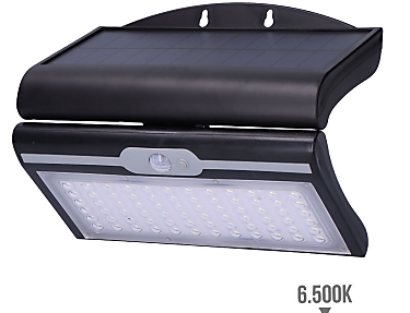 EDM - Aplique solar 6w 430lm 6.500k con sensor, color negro