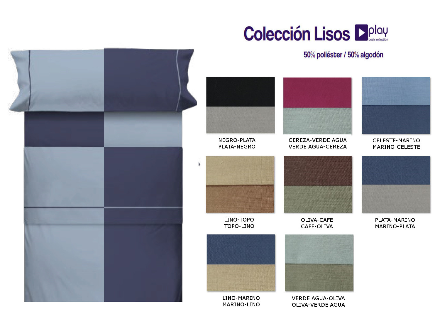 Cañete Juego de cama lisos Play Basic 50/50 combinados con vivo