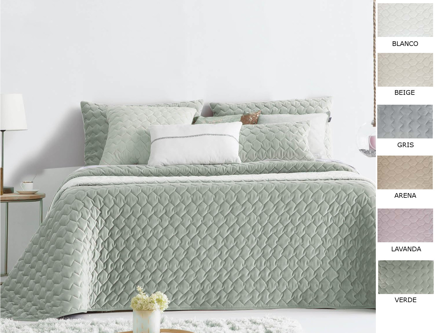 Antilo Textil Edredón bouti de terciopelo Naroa color Gris, Lavanda, Arena, Beige, Verde o Blanco