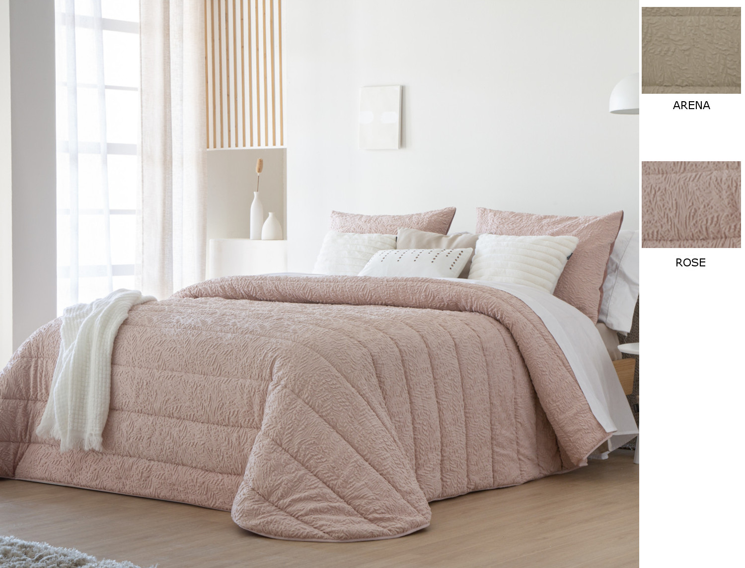 Antilo Textil Edredón bouti Adara con funda/s de cojín color Arena o Rosé