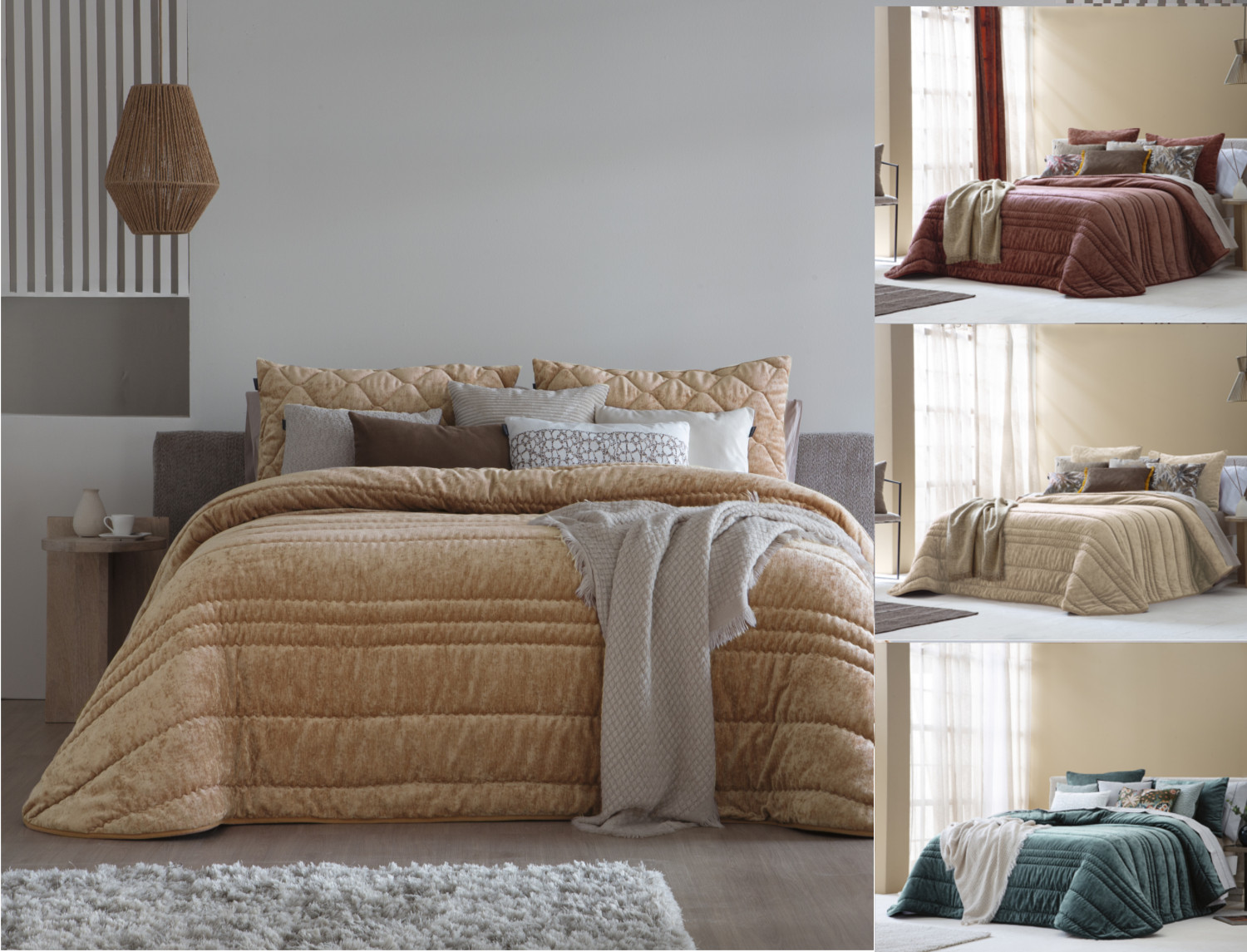 Antilo Textil - Edredón bouti de terciopelo Nui con funda/s de cojín color Arena, Maquillaje, Ocean o Terracota Antilo Textil Edredón bouti de terciopelo Nui con funda/s de cojín color Arena, Maquillaje, Ocean o Terracota
