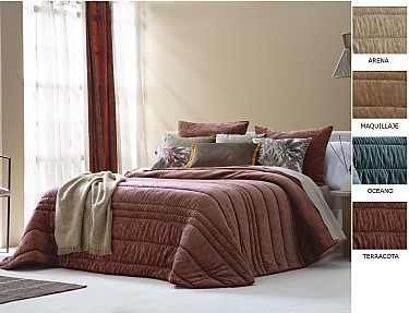 Antilo Textil - Edredón bouti de terciopelo Nui con funda/s de cojín color Arena, Maquillaje, Ocean o Terracota