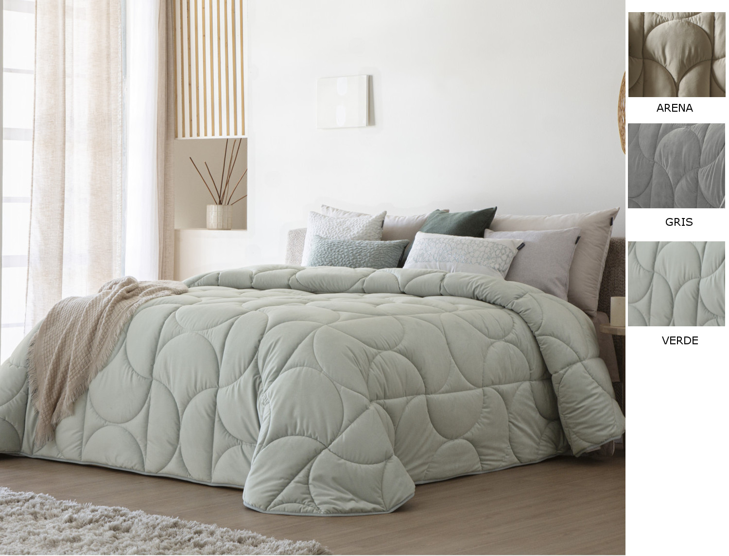Antilo Textil Edredón nórdico de terciopelo Arni color Arena, Gris o Verde