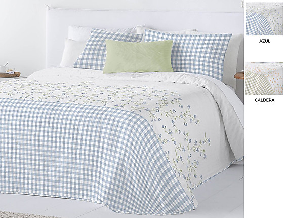 FunDeco - Bouti reversible Cyntia con funda/s de cojín color Azul o Caldera