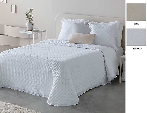 FunDeco - Edredón bouti Adelia con puntilla y funda/s de cojín color Blanco o Lino