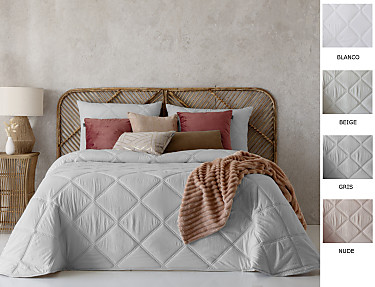 FunDeco - Edredón conforter Caroline con funda/s de cojín color Blanco, Beige, Gris o Nude