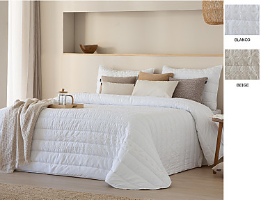 FunDeco - Edredón bouti Sophie con bordado y fundas de cojín color Blanco o Beige