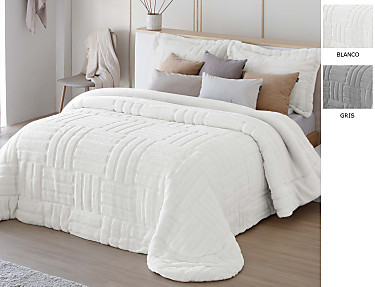 FunDeco - Edredón conforter Sherpa Adrien con fundas de cojín color Blanco o Gris