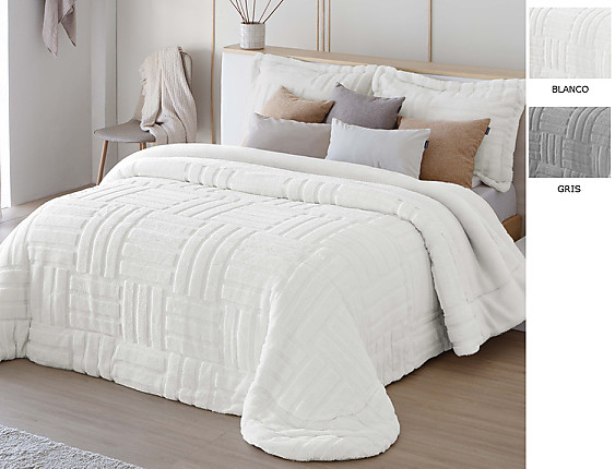FunDeco - Edredón conforter Sherpa Adrien con fundas de cojín color Blanco o Gris