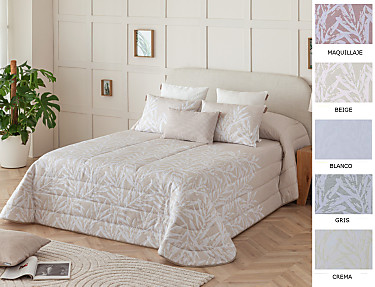 Textilia - Edredón jacquard Palermo 200gr con fundas de cojín color Blanco, Beige, Maquillaje, Gris o Crema
