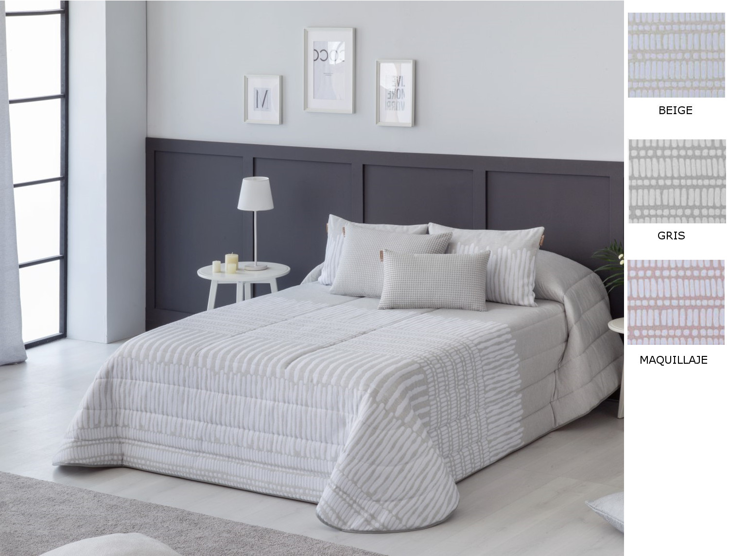 Textilia Edredón jacquard Milan 200gr con fundas de cojín color Beige, Maquillaje o Gris