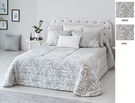 Textilia - Edredón jacquard Modena 200gr con fundas de cojín color Beige o Gris