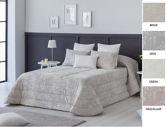 Textilia - Edredón jacquard Bari 200gr con fundas de cojín color Beige, Crema, Gris o Maquillaje