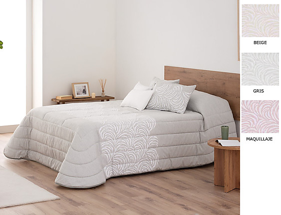 Textilia - Edredón jacquard Albert 200gr con fundas de cojín color Beige, Maquillaje o Gris