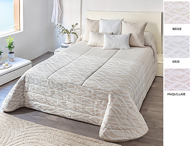 Textilia - Edredón jacquard Buda 200gr con fundas de cojín color Beige, Maquillaje o Gris
