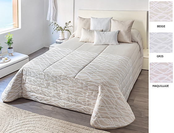 Textilia - Edredón jacquard Buda 200gr con fundas de cojín color Beige, Maquillaje o Gris
