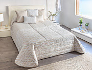 Edredón Sherpa Jacquard Buda con fundas de cojín color Beige, Maquillaje o Gris