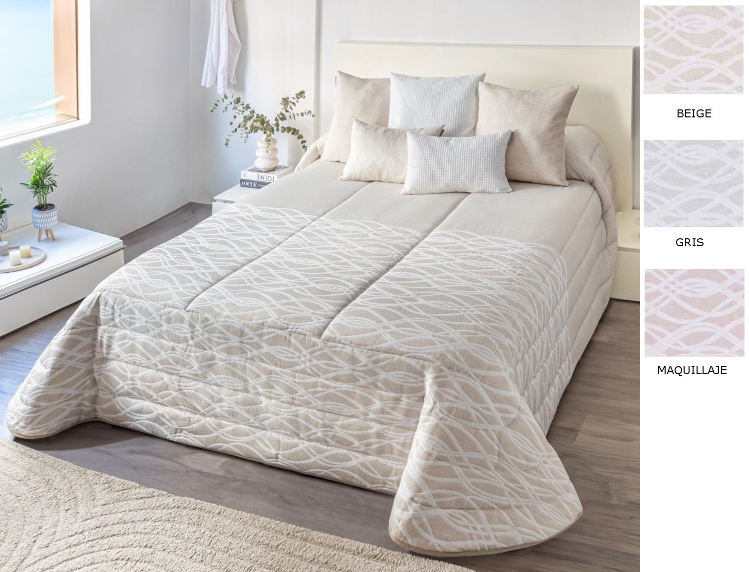 Textilia Edredón Sherpa Jacquard Buda con fundas de cojín color Beige, Maquillaje o Gris