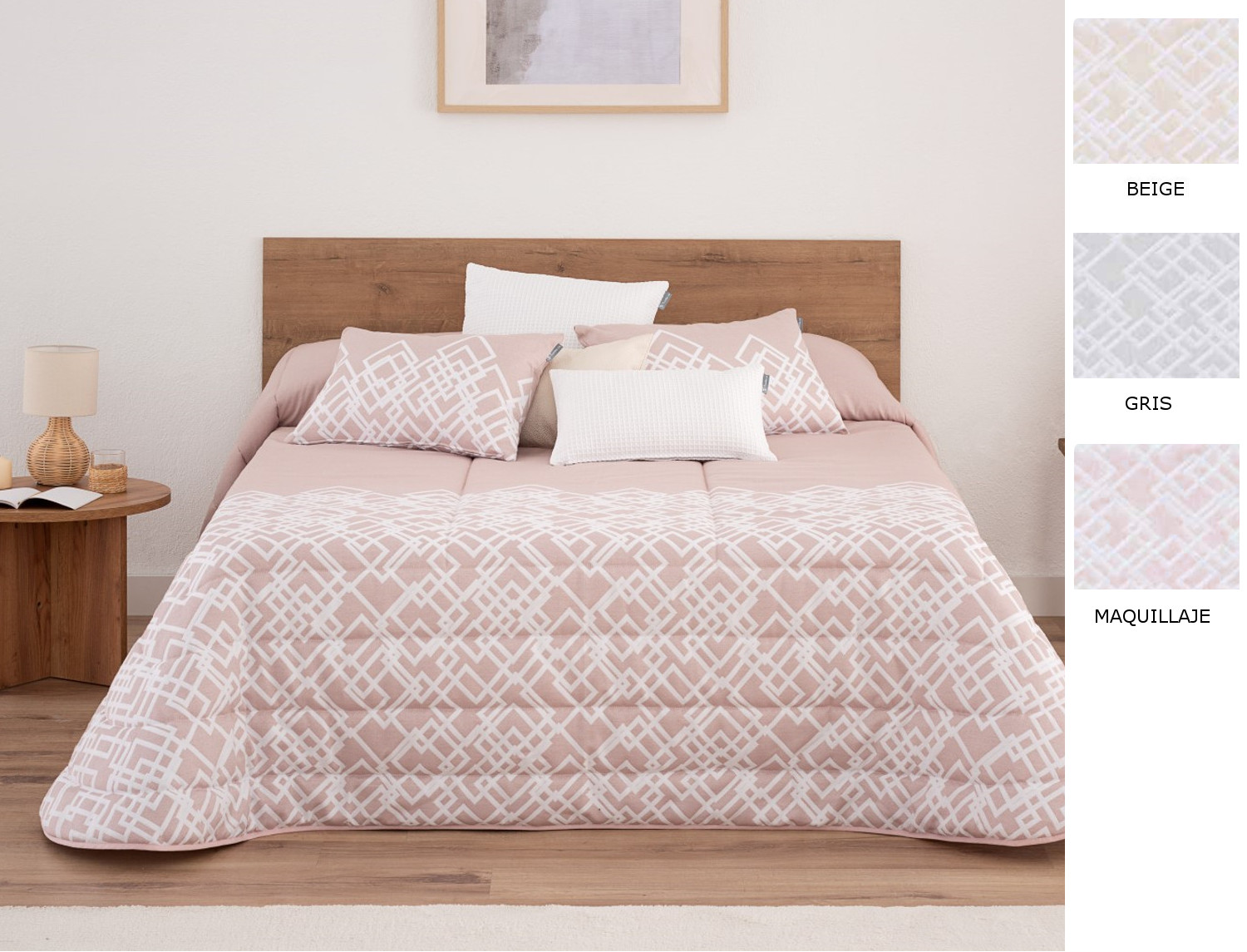 Textilia Edredón jacquard Morse 200gr con fundas de cojín color Beige, Maquillaje o Gris