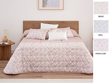 Textilia - Edredón Sherpa Jacquard Morse  con fundas de cojín color Beige, Maquillaje o Gris