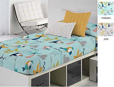 Cañete - Edredón ajustable Aloha A color Gris o Turquesa