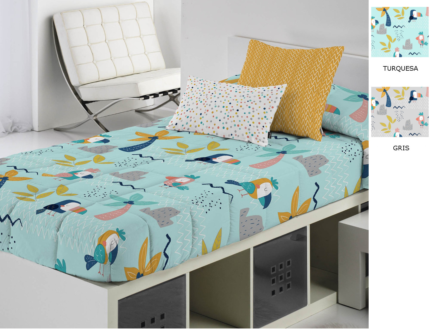 Cañete Edredón ajustable Aloha A color Gris o Turquesa