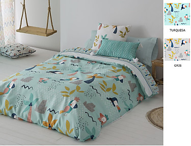 Cañete - Funda nórdica Aloha A color Gris o Turquesa