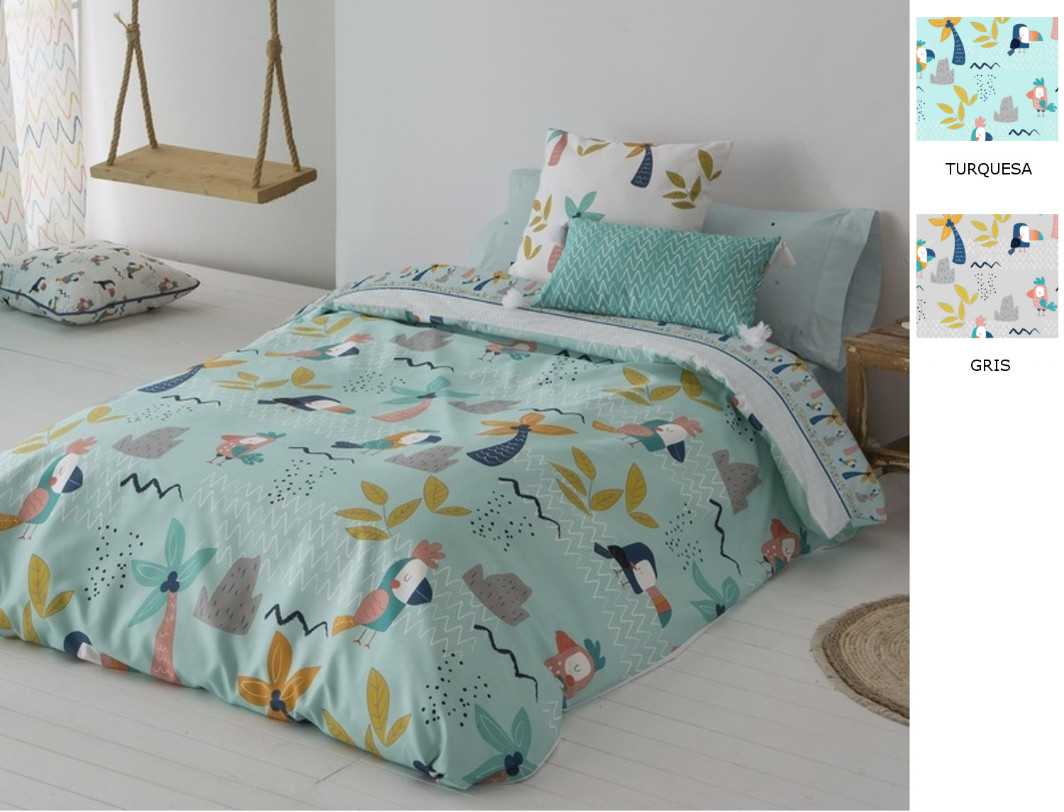 Cañete Funda nórdica Aloha A color Gris o Turquesa