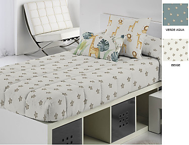 Cañete - Edredón ajustable Bas A color Beige o Verde agua