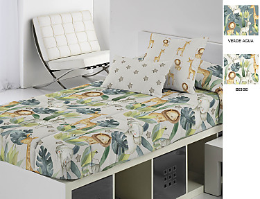 Cañete - Edredón ajustable Simba A color Beige o Verde agua
