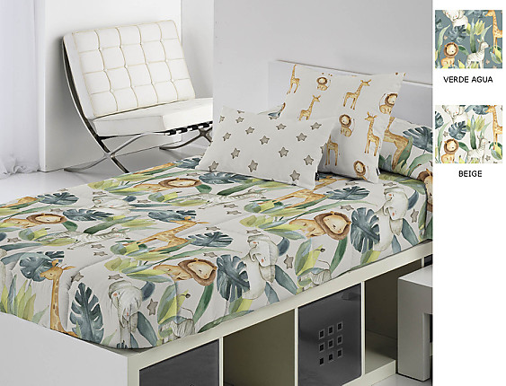 Cañete - Edredón ajustable Simba A color Beige o Verde agua