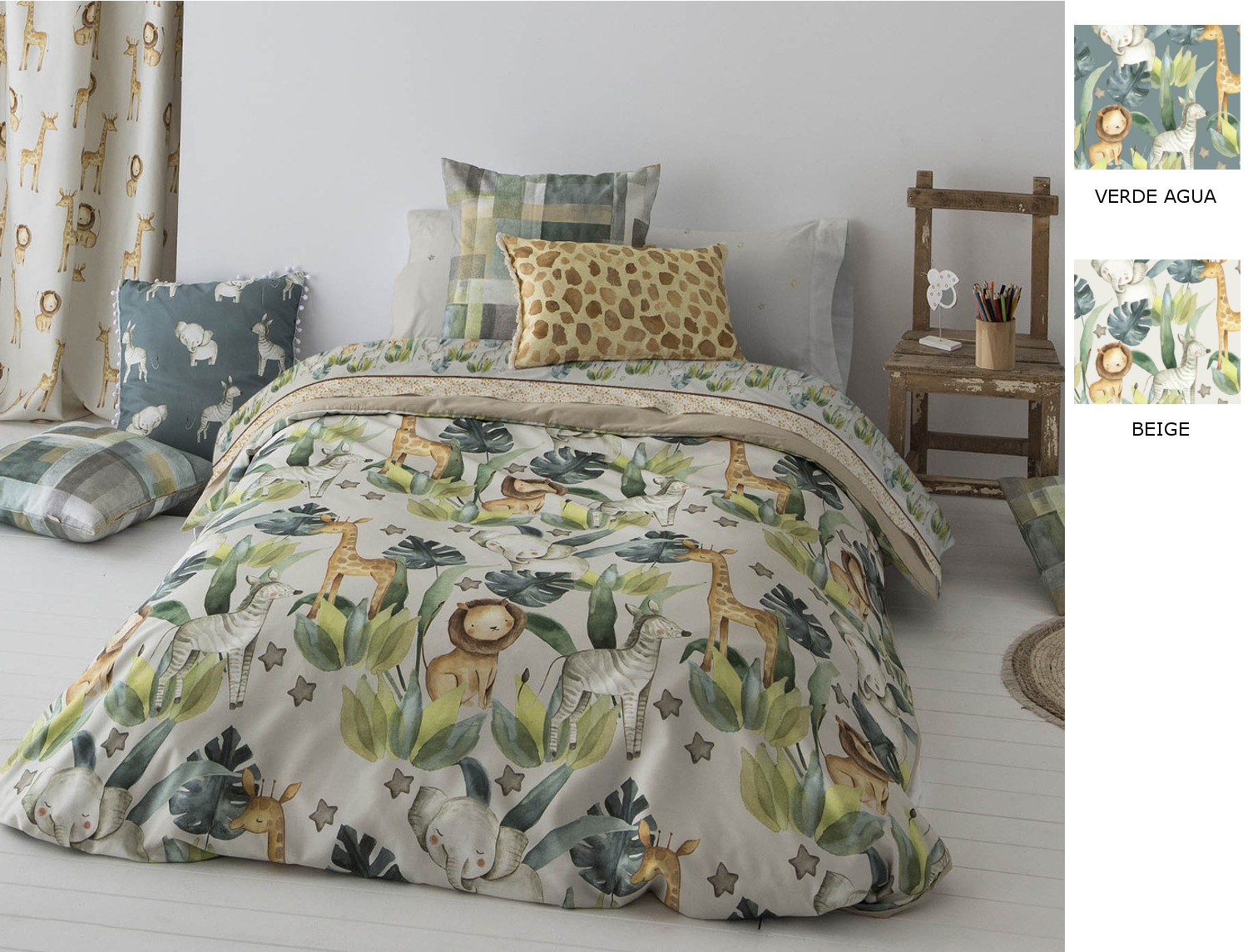 Cañete Funda nórdica Simba A color Beige o Verde agua