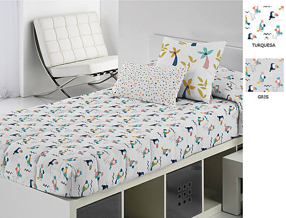 Cañete - Edredón ajustable Sole A Gris o Turquesa