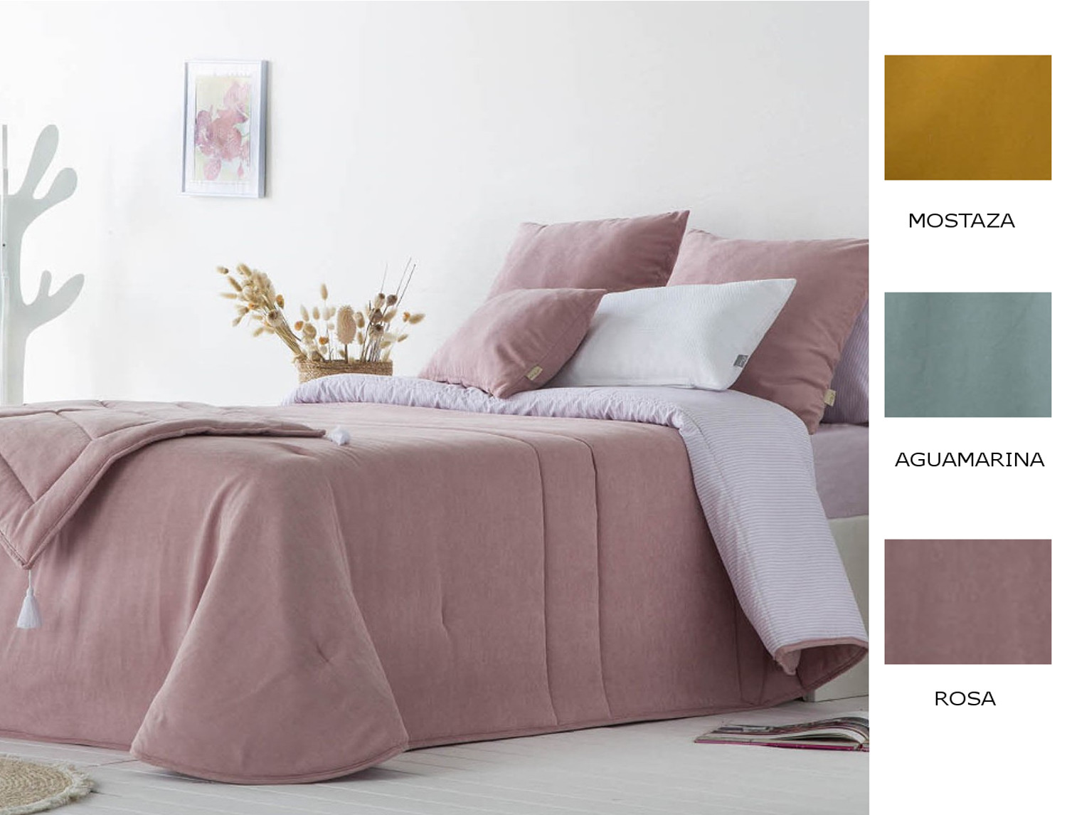 Cañete Edredón de terciopelo Raka Junior color Aguamarina, Mostaza o Rosa