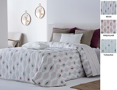 Cañete - Colcha Jacquard Targa color Beige, Maquillaje o Turquesa