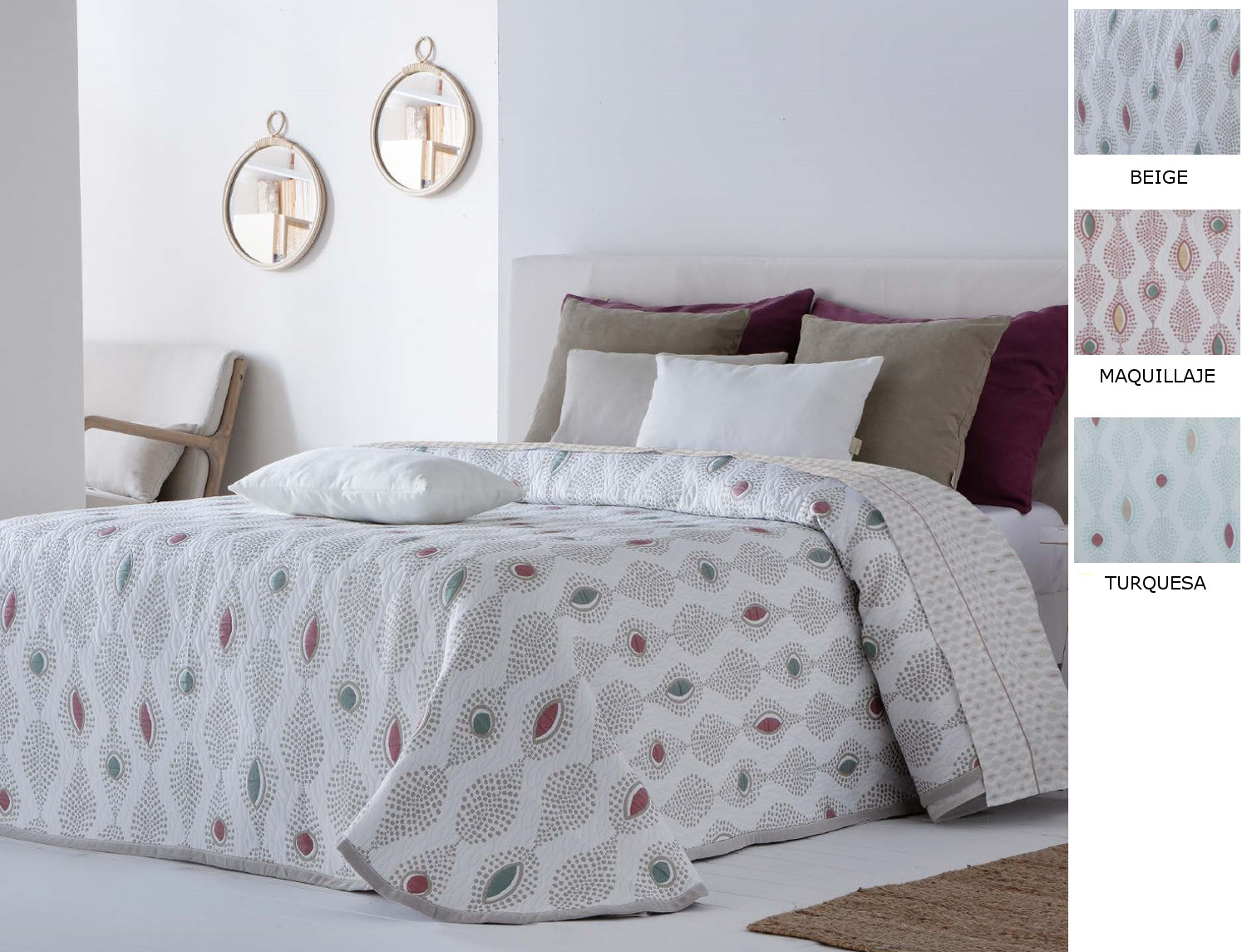 Cañete Colcha Jacquard Targa color Beige, Maquillaje o Turquesa