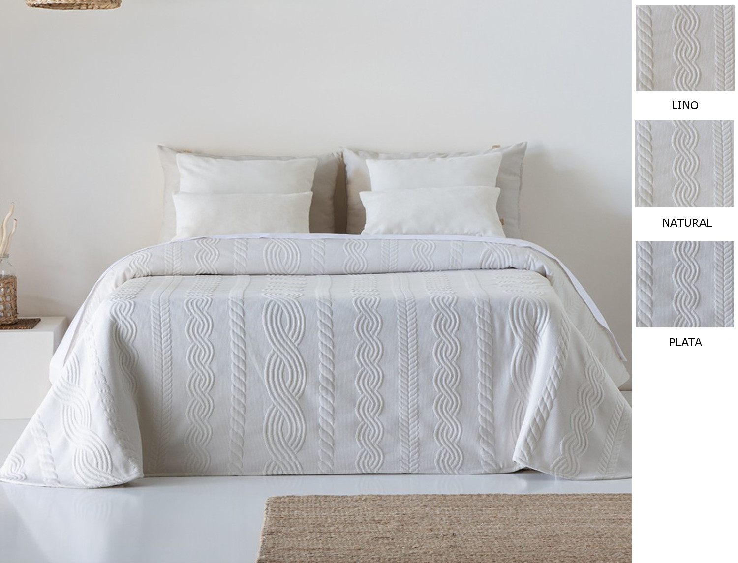Cañete Colcha capa 100% Algodón Treser color Lino, Natural o Plata